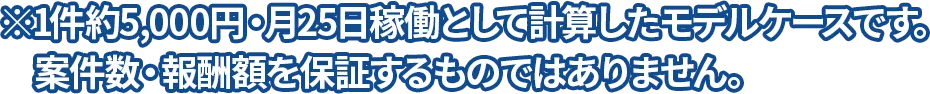 ※1件約5,000円・月25日稼働として計算したモデルケースです。案件数・報酬額を保証するものではありません。