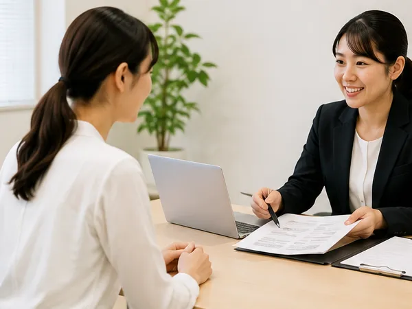 契約前の説明を受ける様子